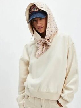 NWOT Free People Head Scarf Hoodie in Buttercup Combo